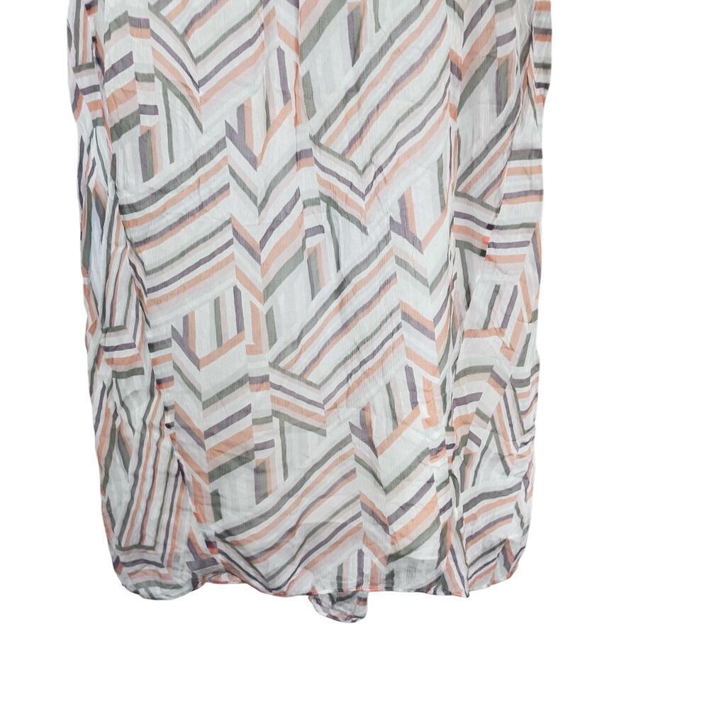 New REBECCA MINKOFF Emilia Multi Color Geo Print Chiffon Shift Dress Ruffle Sz M - Picture 8 of 13